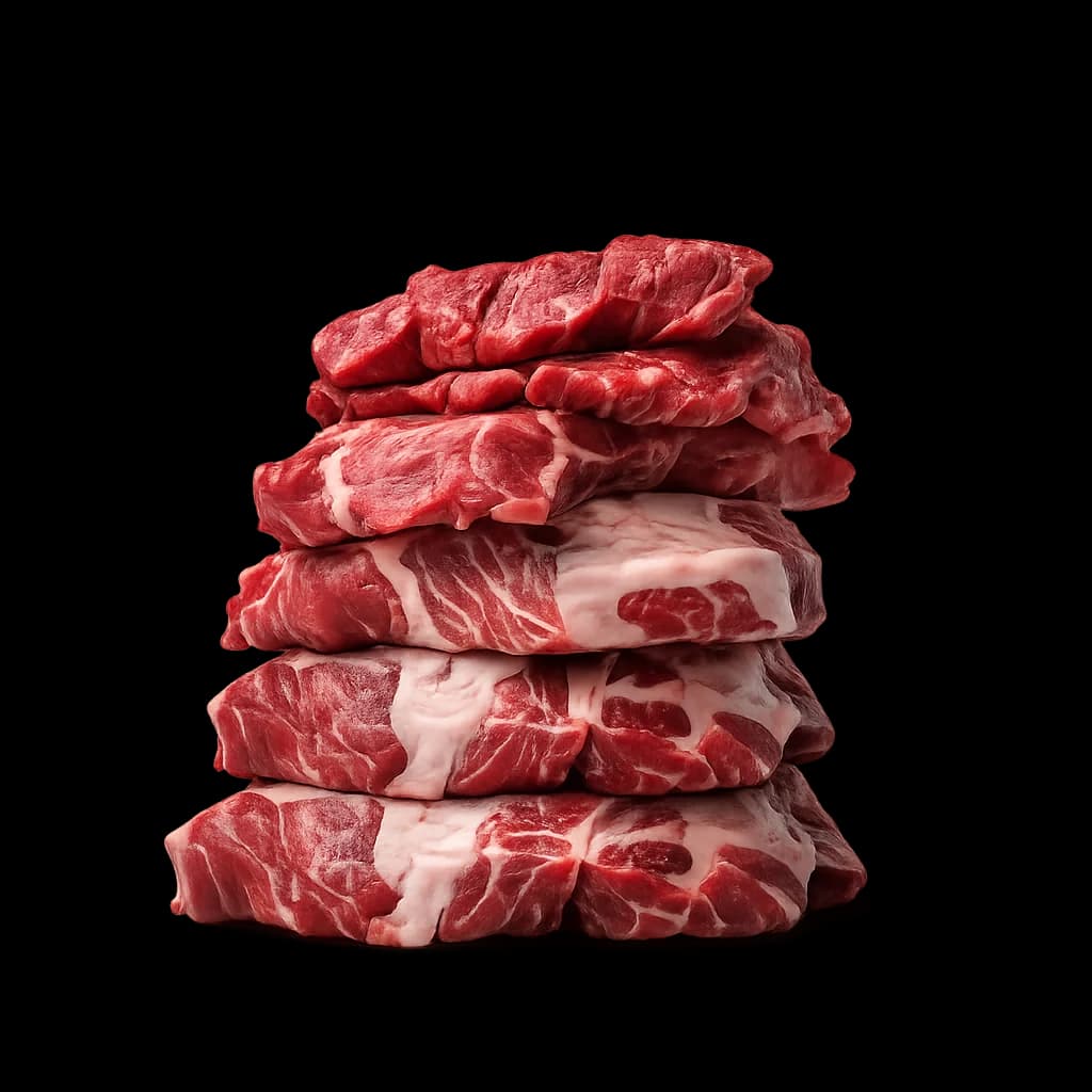 Pile de pièces de viande à race persillée